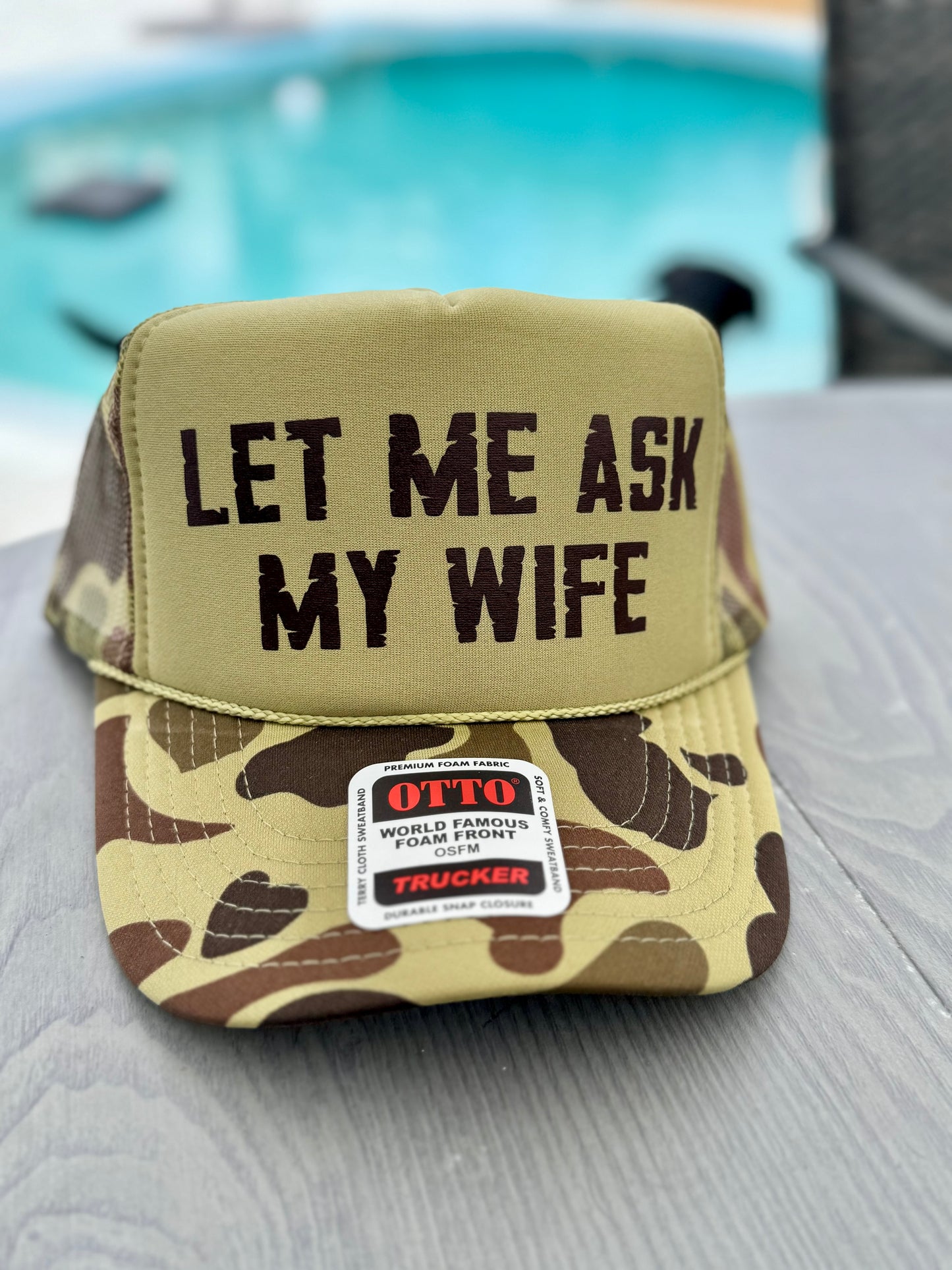 Let Me Ask My Wife - Duck Camo | Trucker Hat | Camouflage 5-panel | Unisex Hat