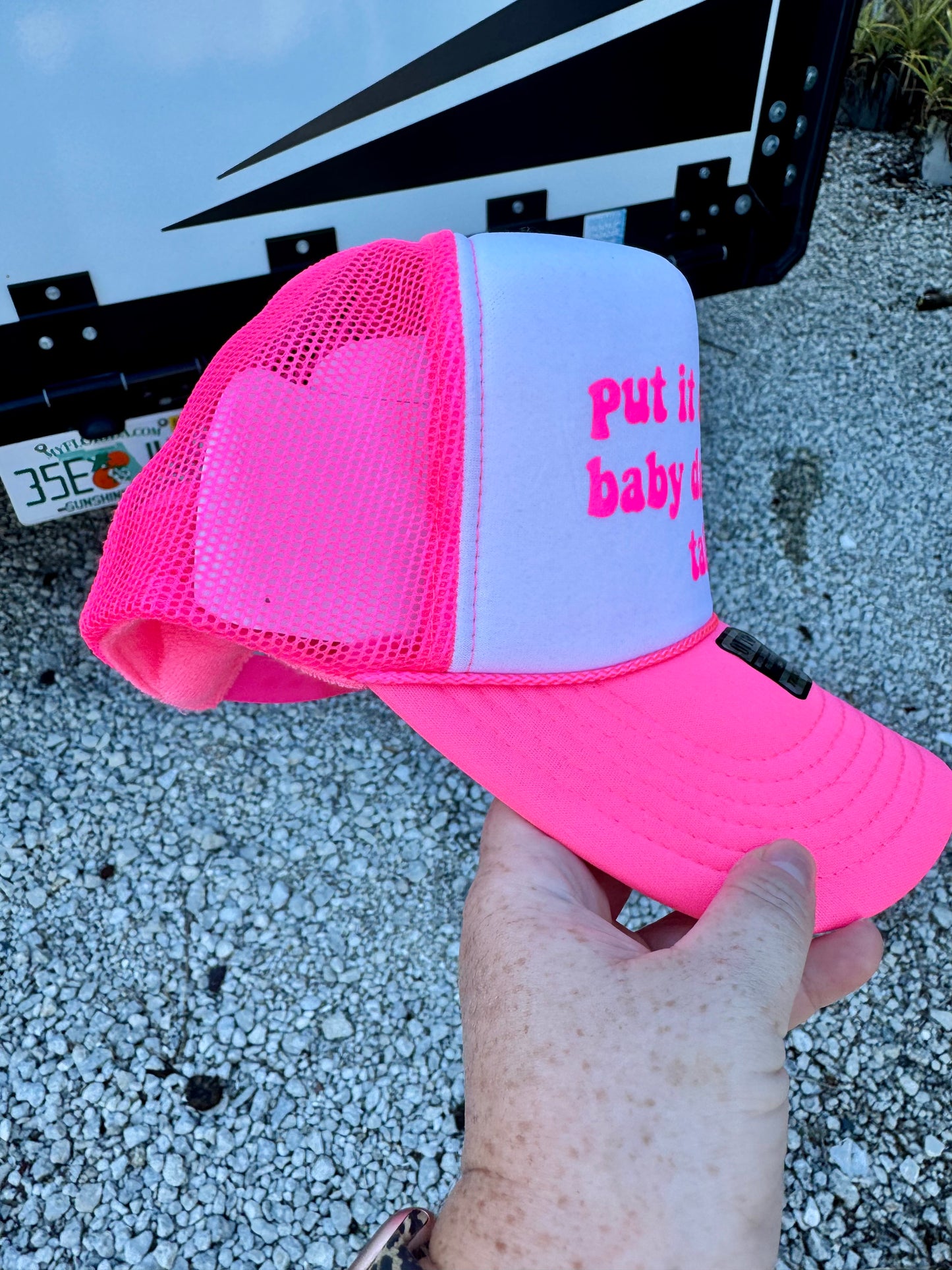 Put It On My Baby Daddys Tab | Trucker Hat | Neon Pink | Unisex Hat