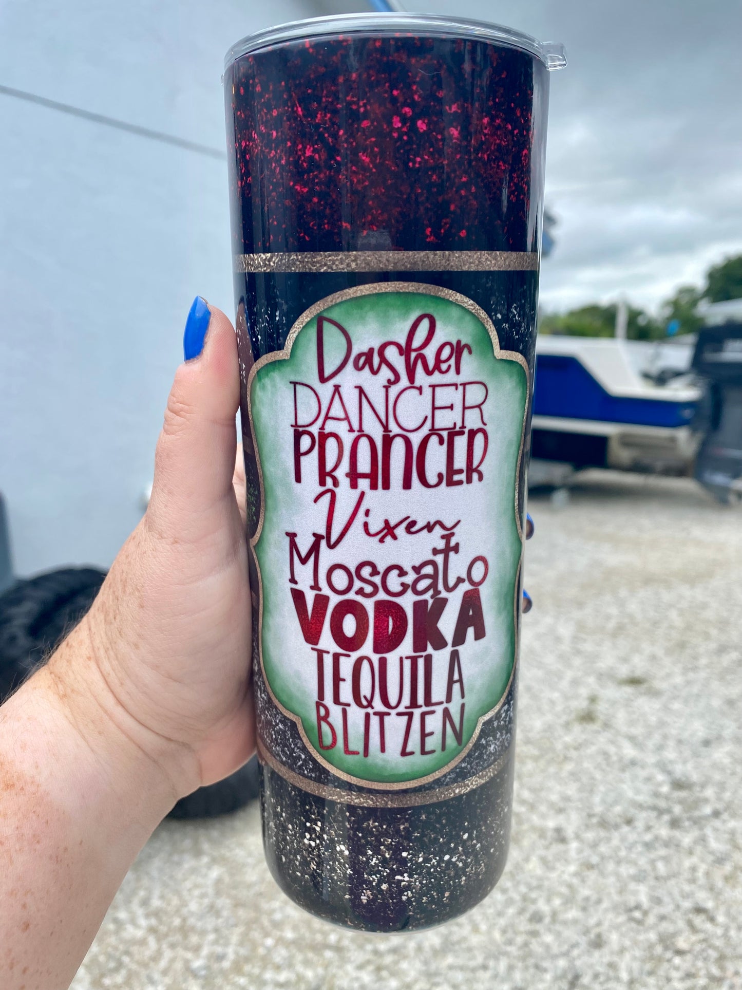 Drunk Reindeer | Multi Color Faux Glitter | Christmas Tumbler | 20oz skinny tumbler