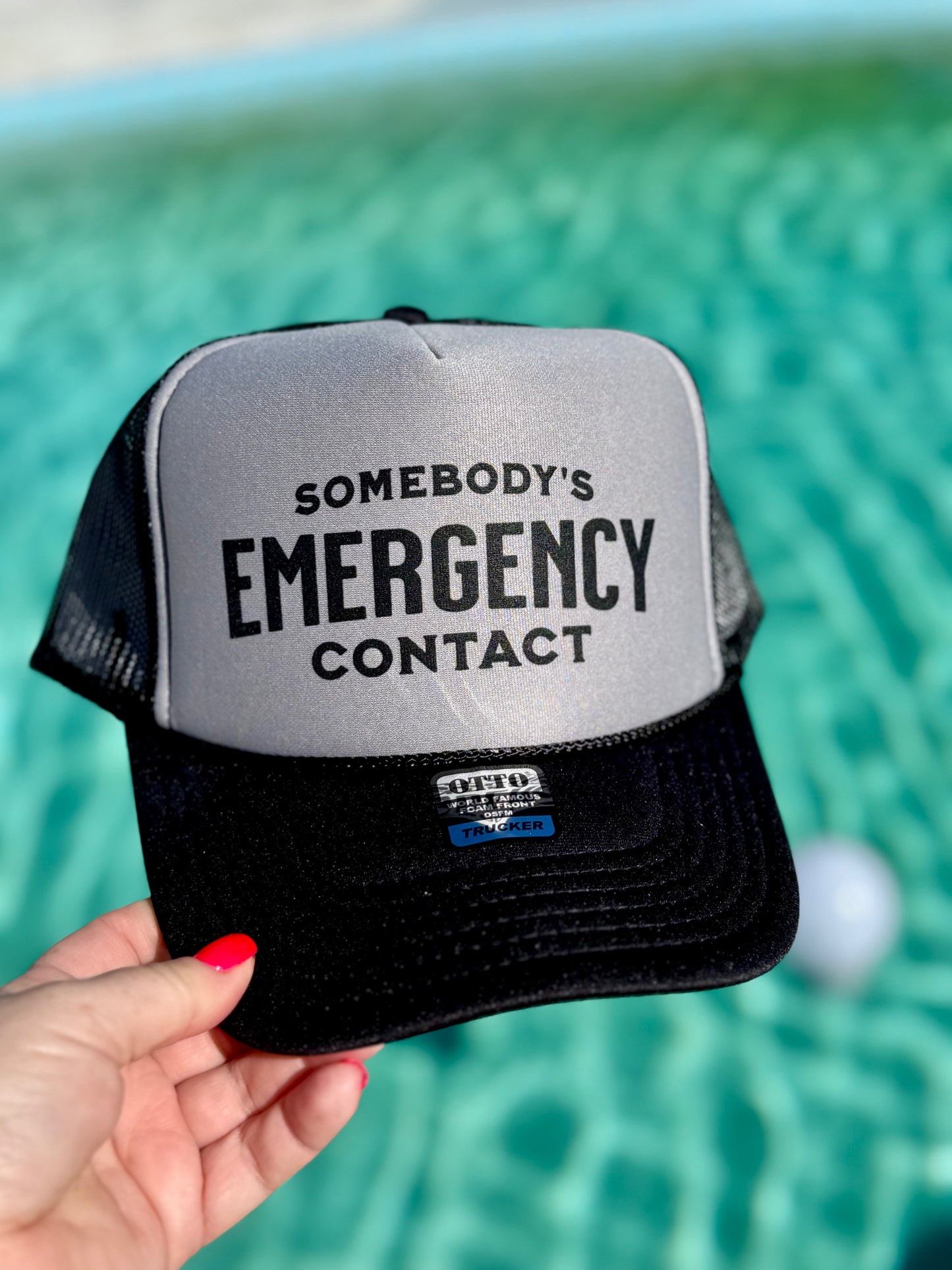 Somebodys Emergency Contact | Trucker Hat | Black Gray 5-panel | Unisex Hat