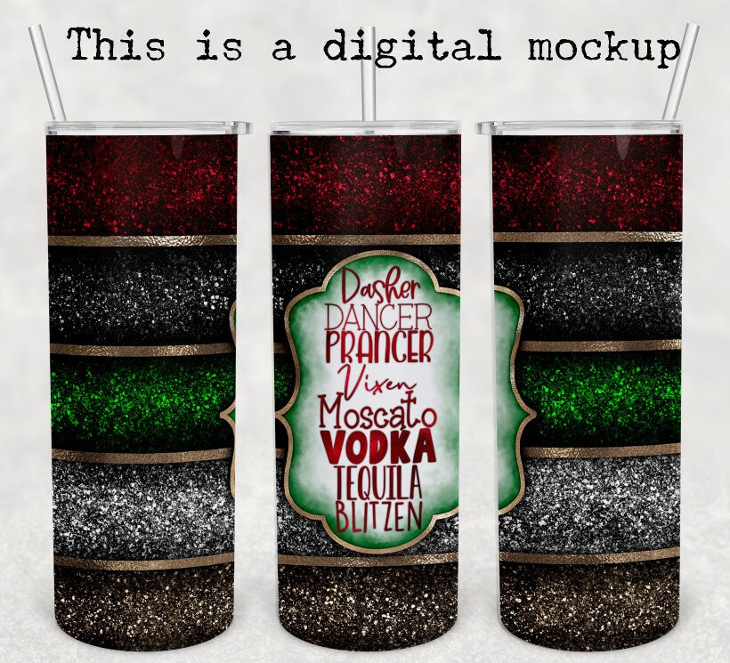 Drunk Reindeer | Multi Color Faux Glitter | Christmas Tumbler | 20oz skinny tumbler