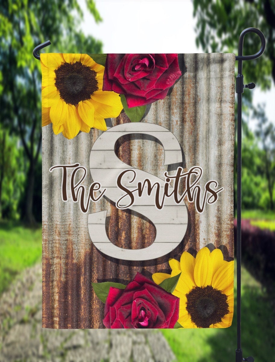 Sunflower & Roses Yard Flag | Rustic | Farmhouse | Custom Family Flag