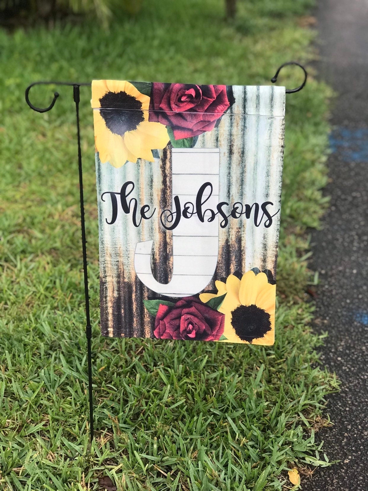 Sunflower & Roses Yard Flag | Rustic | Farmhouse | Custom Family Flag