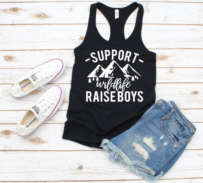 Support Wildlife Raise Boys | Mom Life Racerback Tank Top | Boy Mom