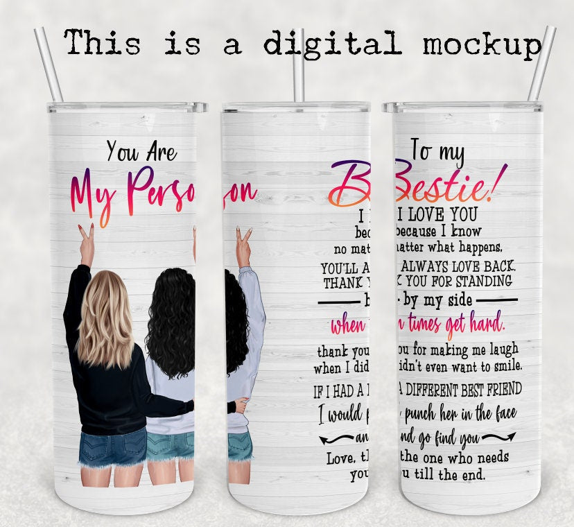 You Are My Person | Blonde & Black Hair | Best Friends Tumbler | 20oz skinny tumbler | Drinking tumbler