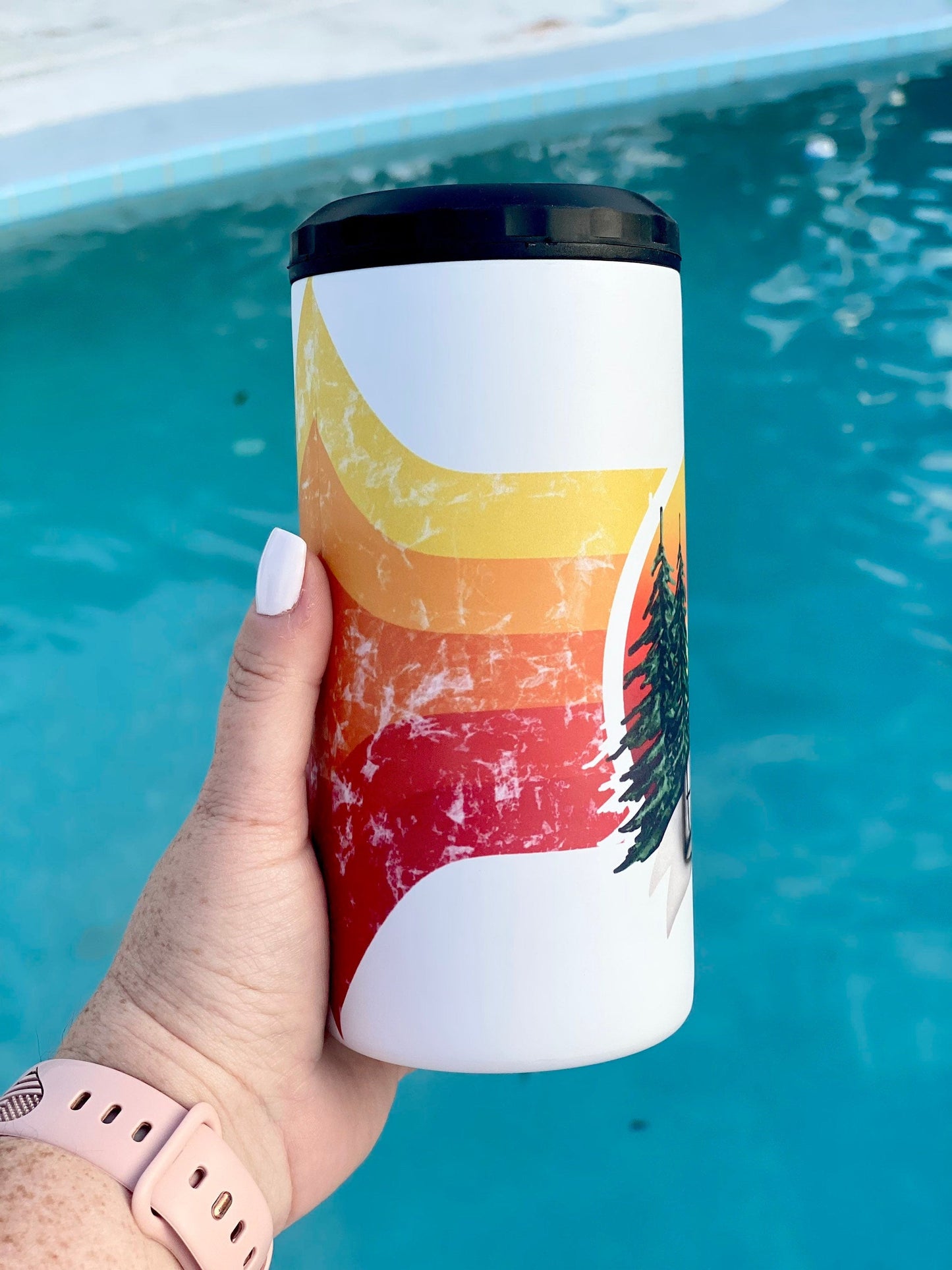 Happy Camper | 4-in-1 Can Cooler | Skinny Can | Camping Drinking Beer Coolie