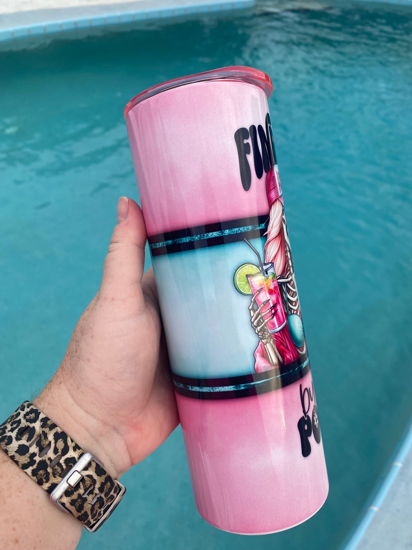 Find Me By The Pool Tumbler | 20oz skinny tumbler | Skeleton tumbler | Adult Humor