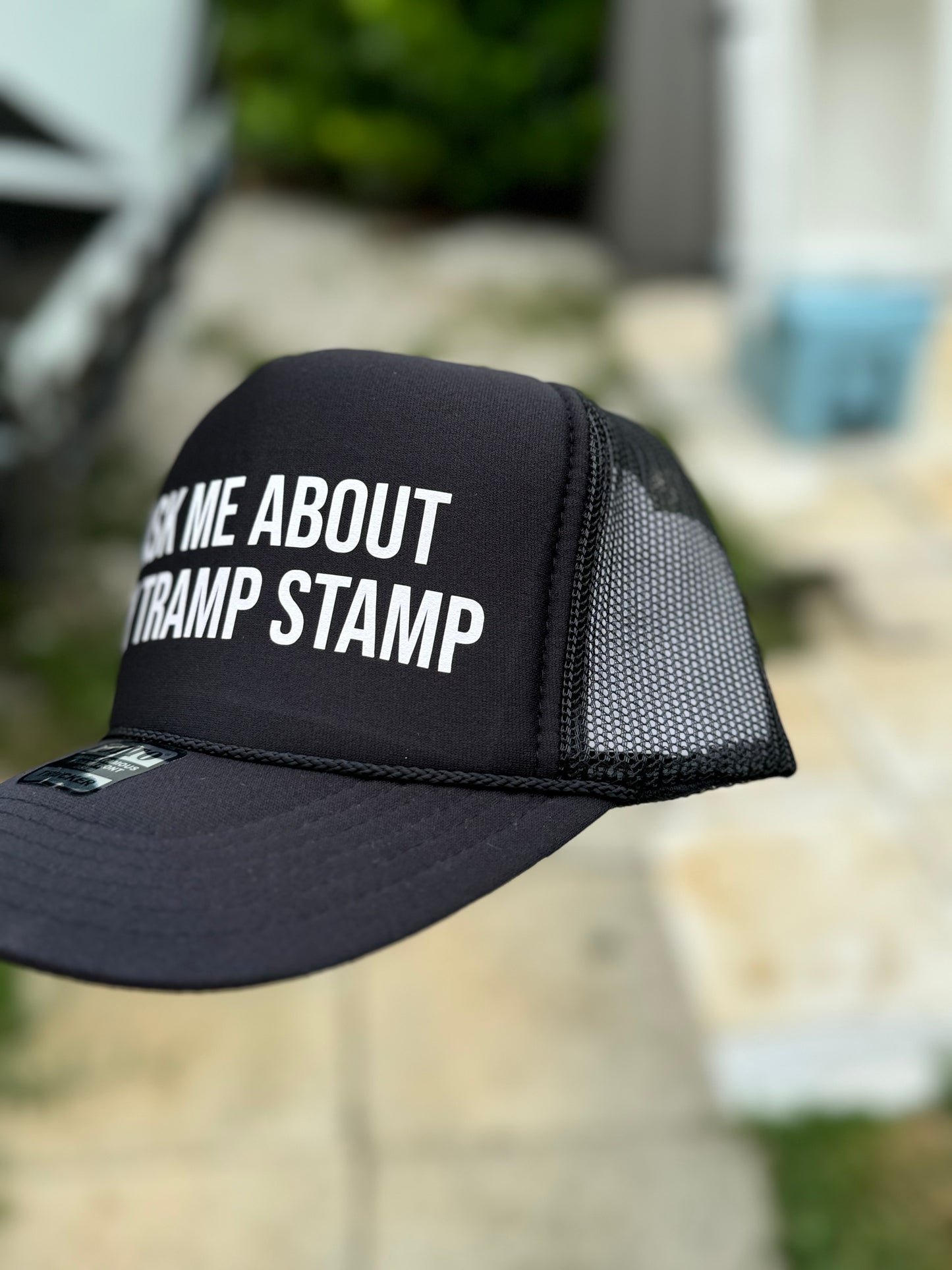 Ask Me About My Tramp Stamp| Trucker Hat | Black Hat | Unisex Hat