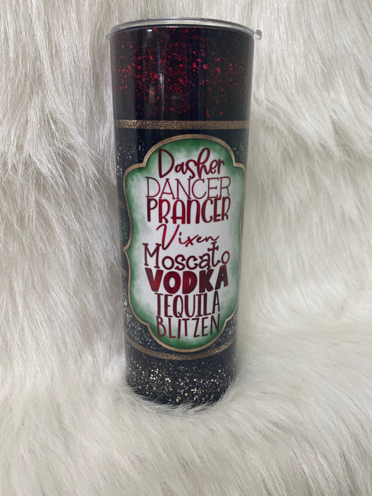 Drunk Reindeer | Multi Color Faux Glitter | Christmas Tumbler | 20oz skinny tumbler