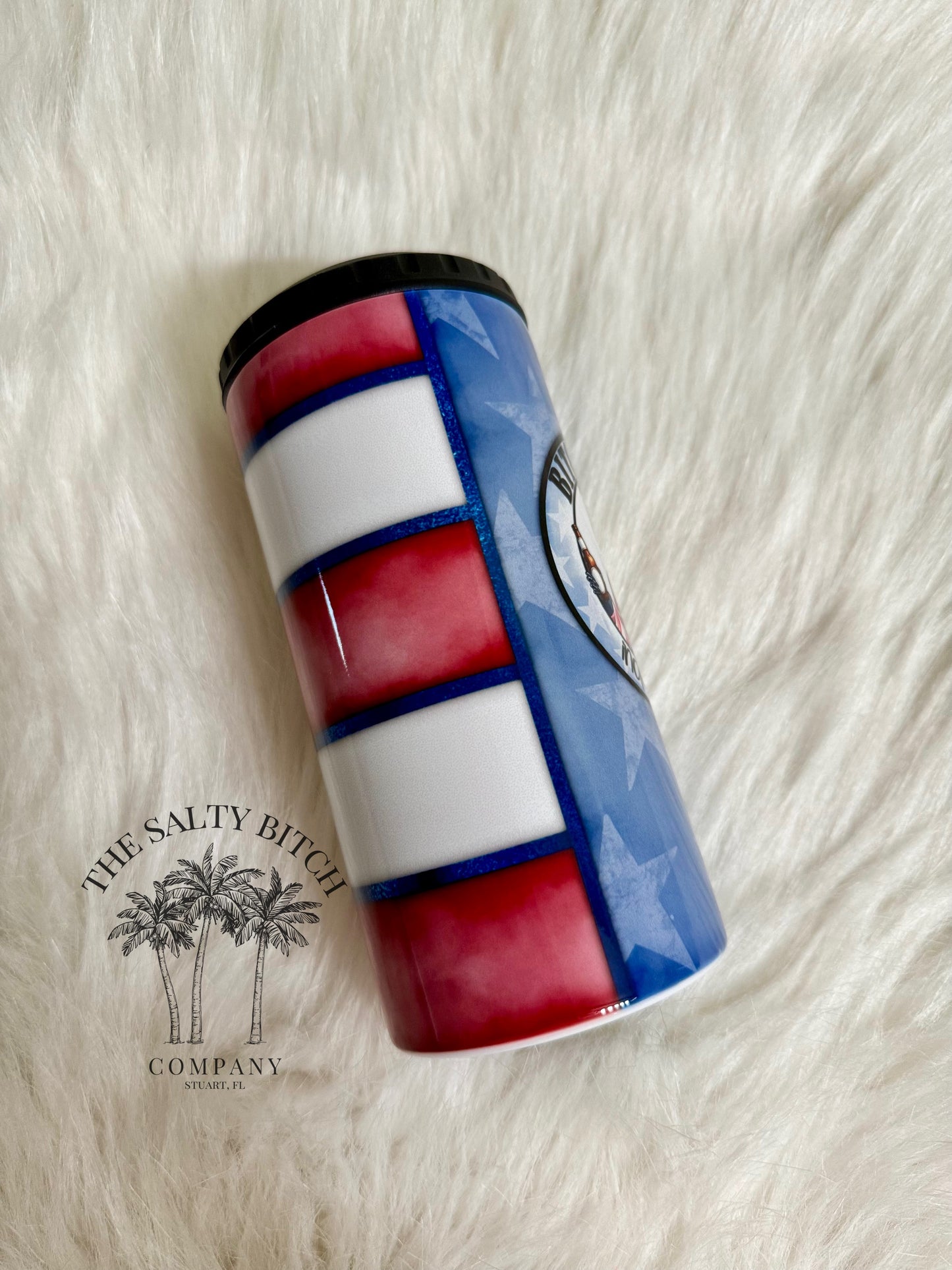 Bitches Love Independence | 4-in-1 Can Cooler | Skinny Can | Red, White & Blue Tie Dye | Beer Coolie | Patriotic | America Cup