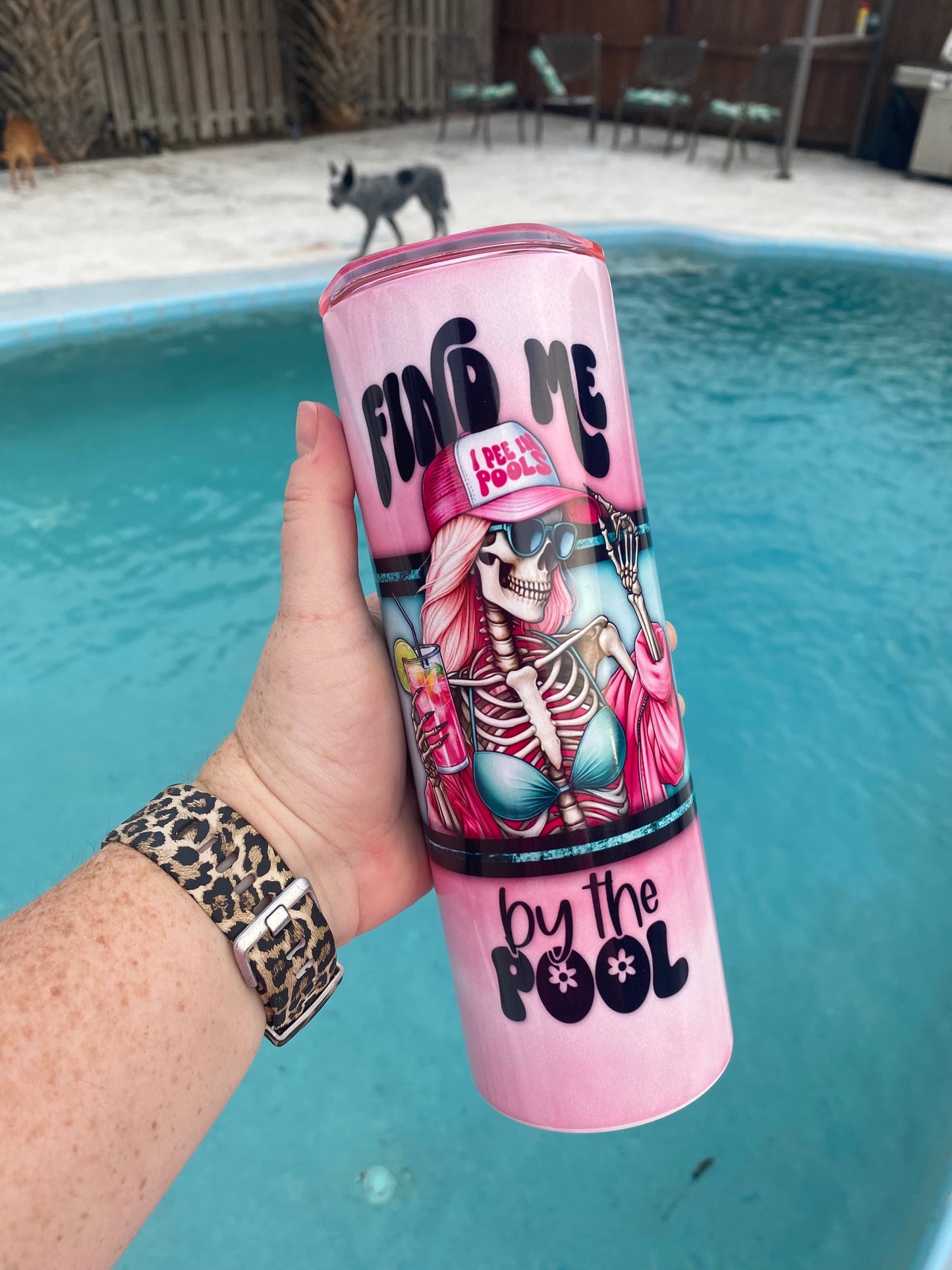 Find Me By The Pool Tumbler | 20oz skinny tumbler | Skeleton tumbler | Adult Humor