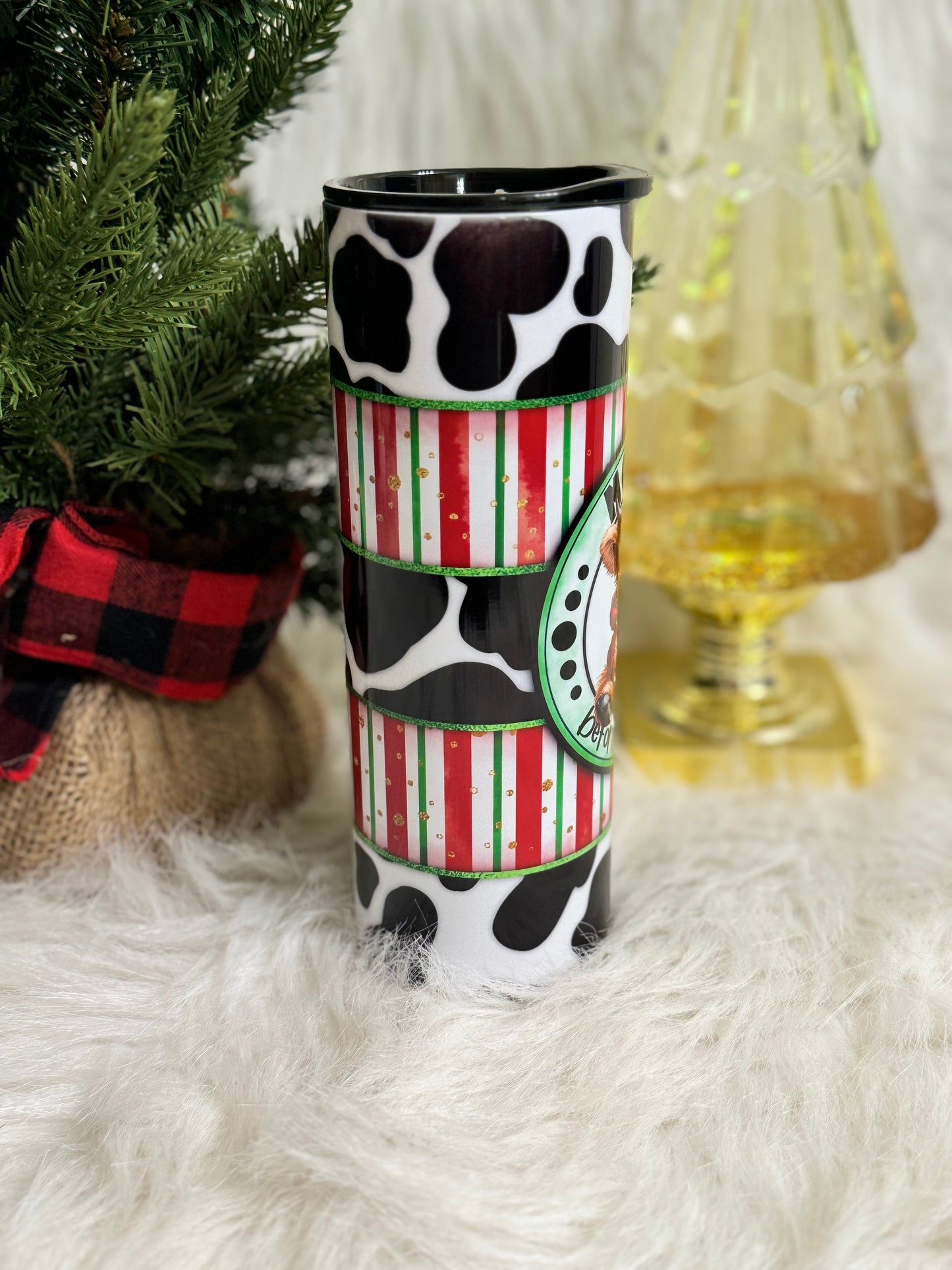 Moo-dy Before Christmas Cow Print | Christmas Tumbler | 20oz skinny tumbler Highland Cow