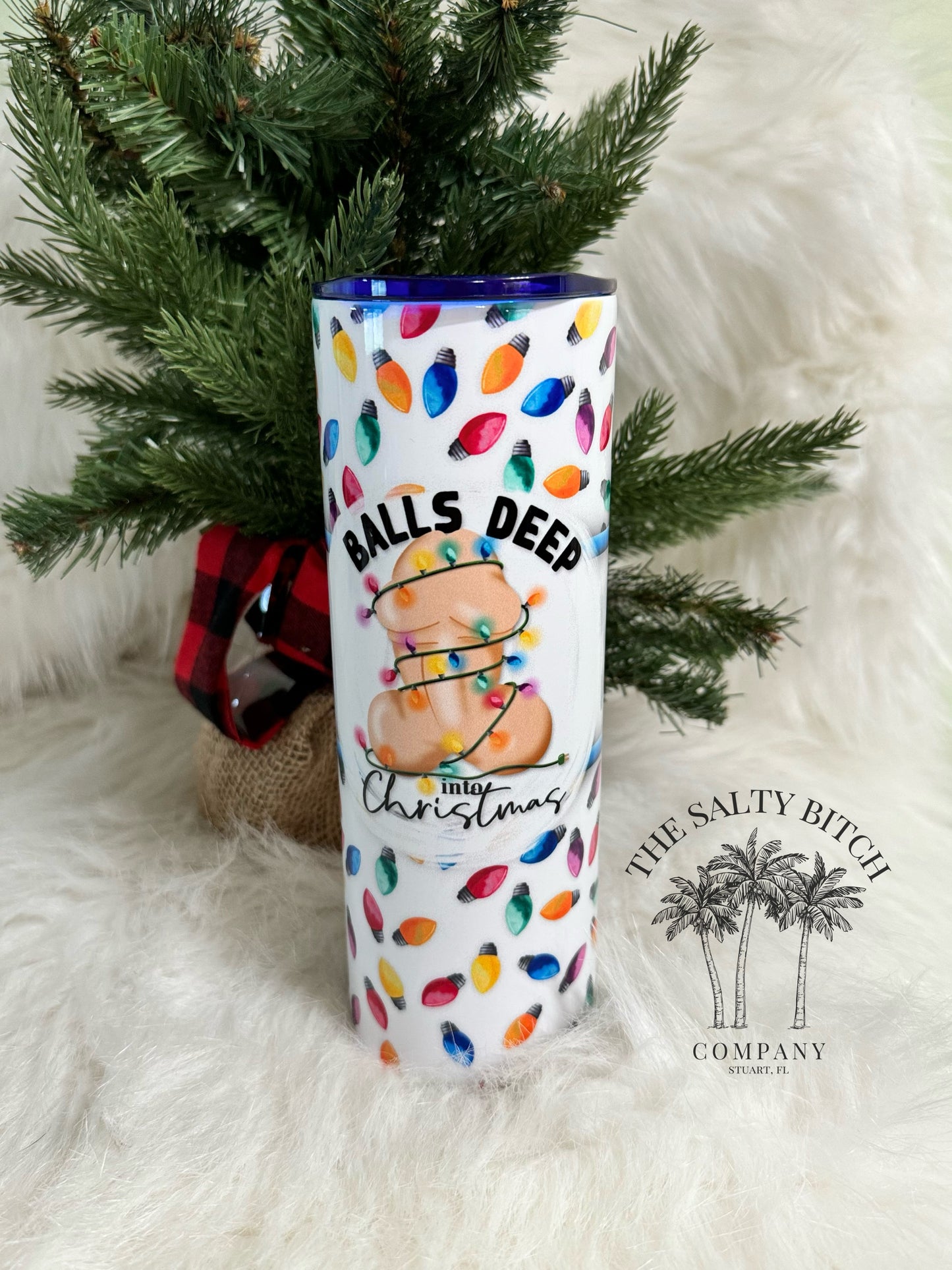 Balls Deep Into Christmas | Christmas Lights | Naughty Christmas Tumbler | 20oz skinny tumbler