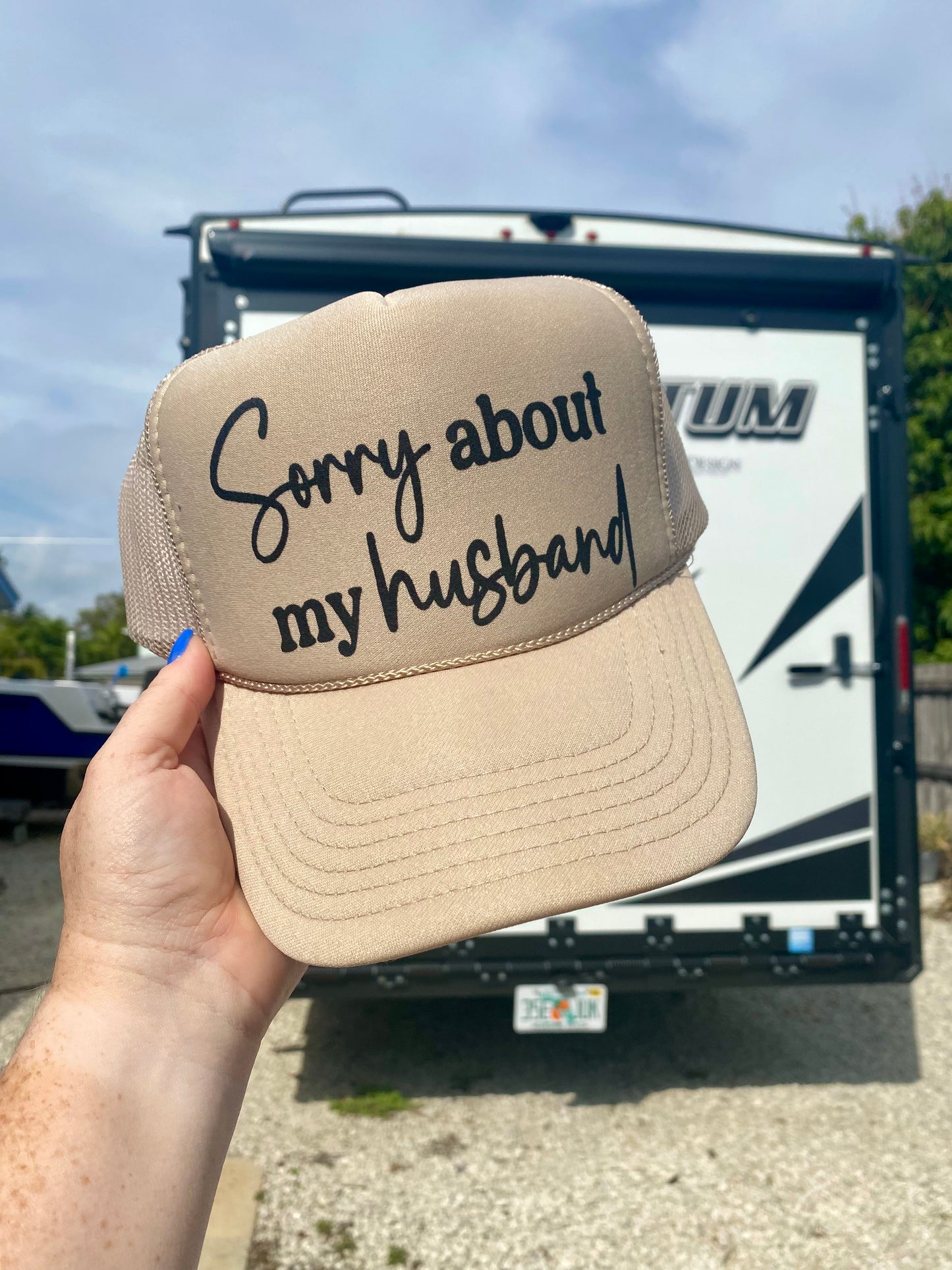 Sorry About My Husband | Trucker Hat | Khaki Hat | Funny Baseball Hat