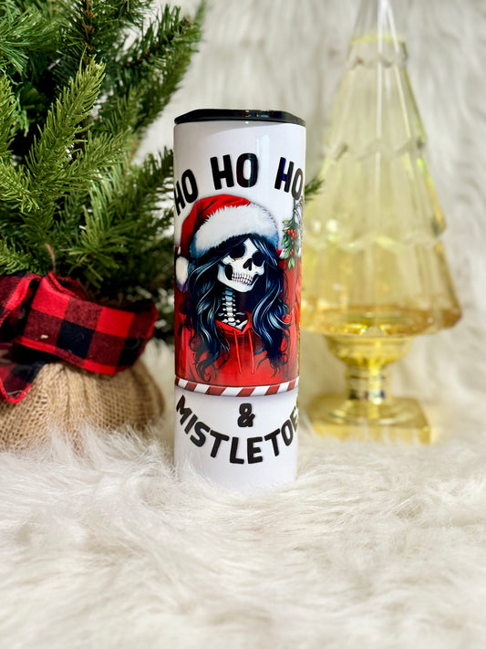 Ho Ho Ho's & Mistletoes Christmas Skeleton | Christmas Tumbler | 20oz skinny tumbler