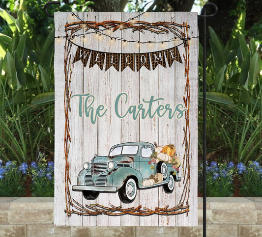 Fall Teal Truck | Custom Yard Flag | Garden Flag | Fall/Halloween