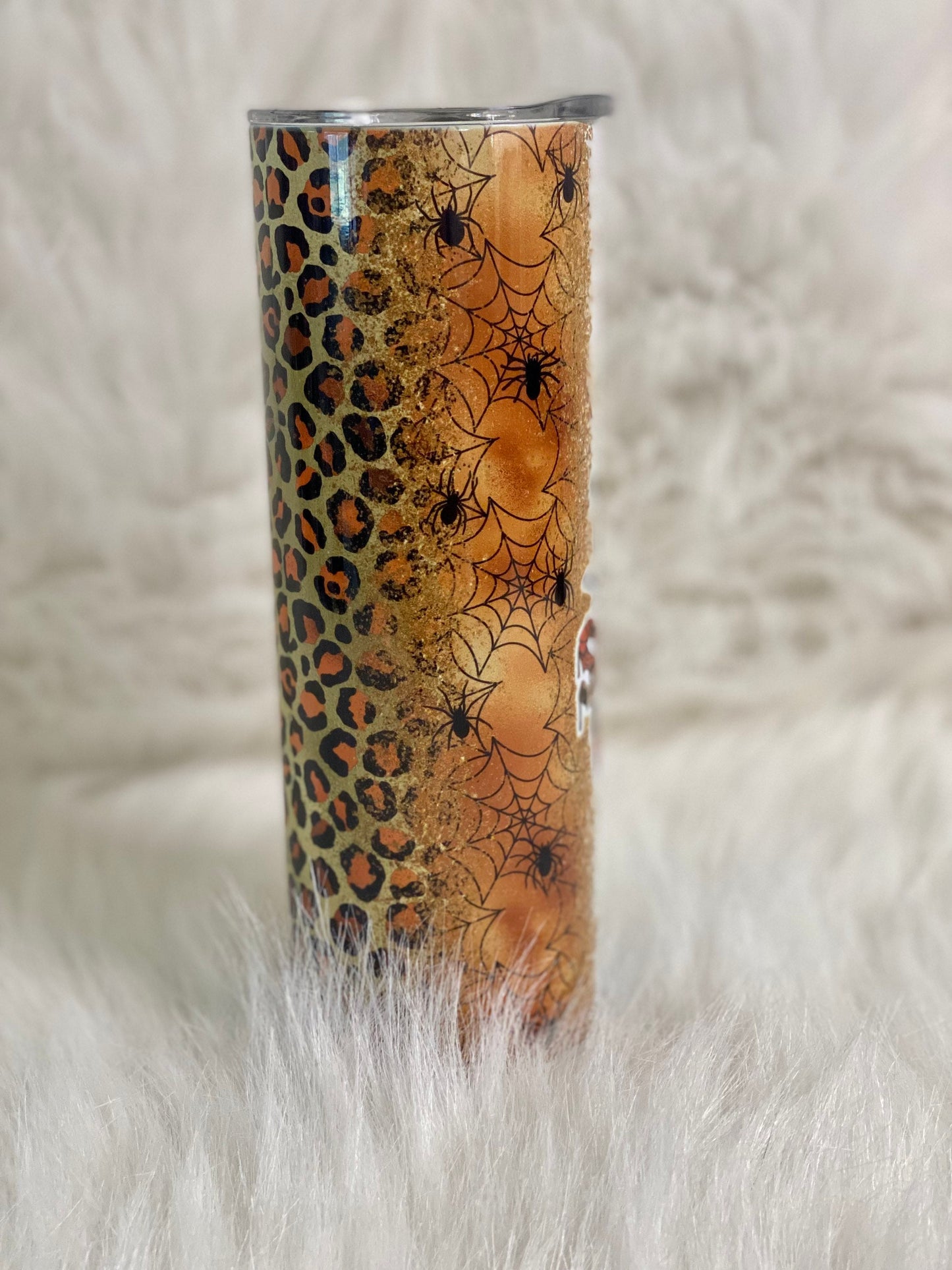 Thick Thighs And Spooky Vibes | Leopard Print | Halloween | 20oz skinny tumbler | Drinking tumbler