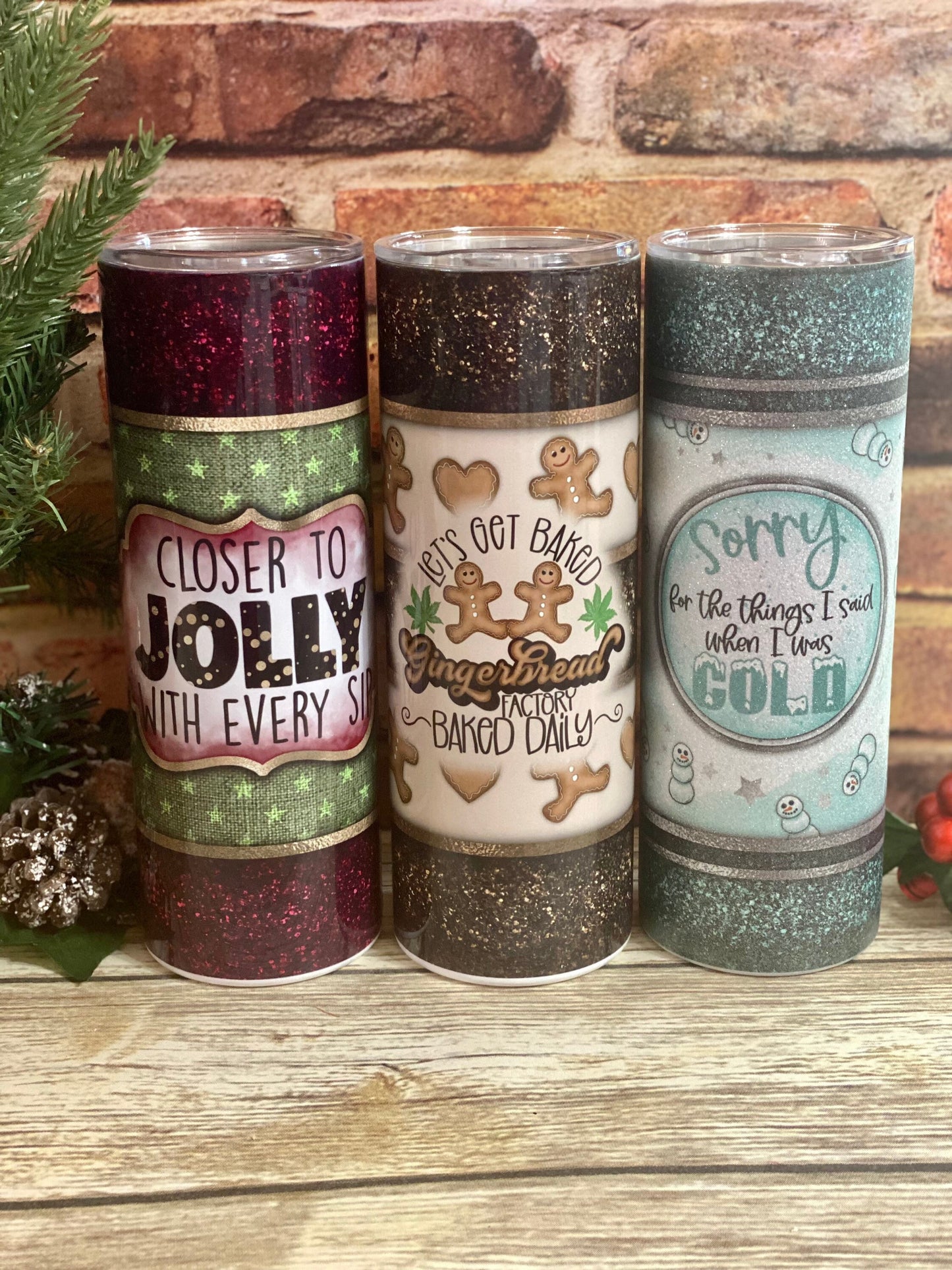 Closer To Jolly With Every Sip | Faux Glitter | Christmas Tumbler | 20oz skinny tumbler