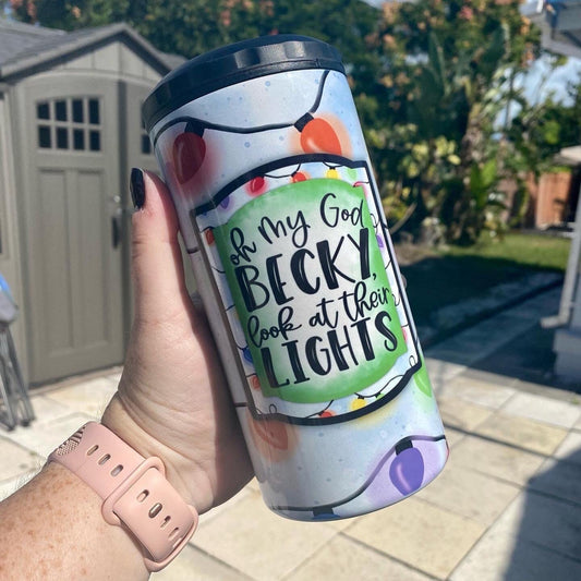 Oh My God Becky Look At Their Lights | Christmas Tumbler | 4-in-1 Can Cooler