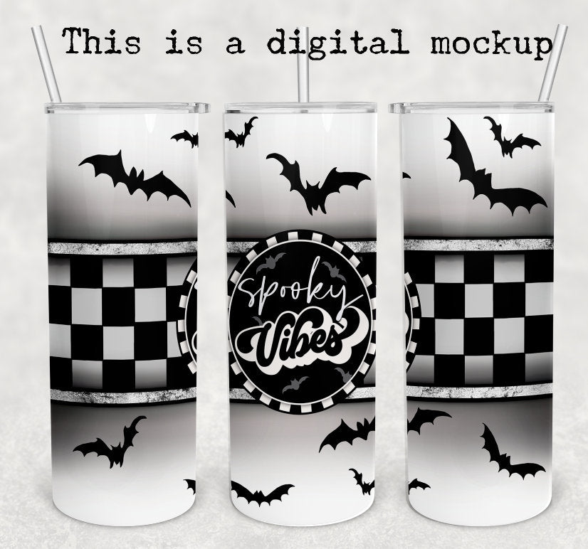 Spooky Vibes | Bats | Black & White | 20oz skinny tumbler | Drinking tumbler