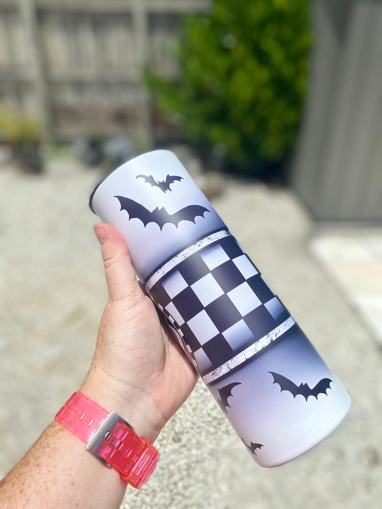 Spooky Vibes | Bats | Black & White | 20oz skinny tumbler | Drinking tumbler