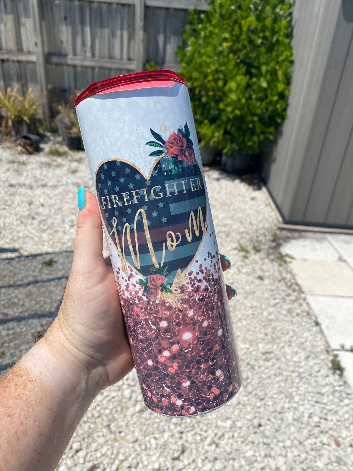 Firefighter Mom | 20oz skinny tumbler | Faux Glitter | Mom Tumbler | Mother's Day Gift