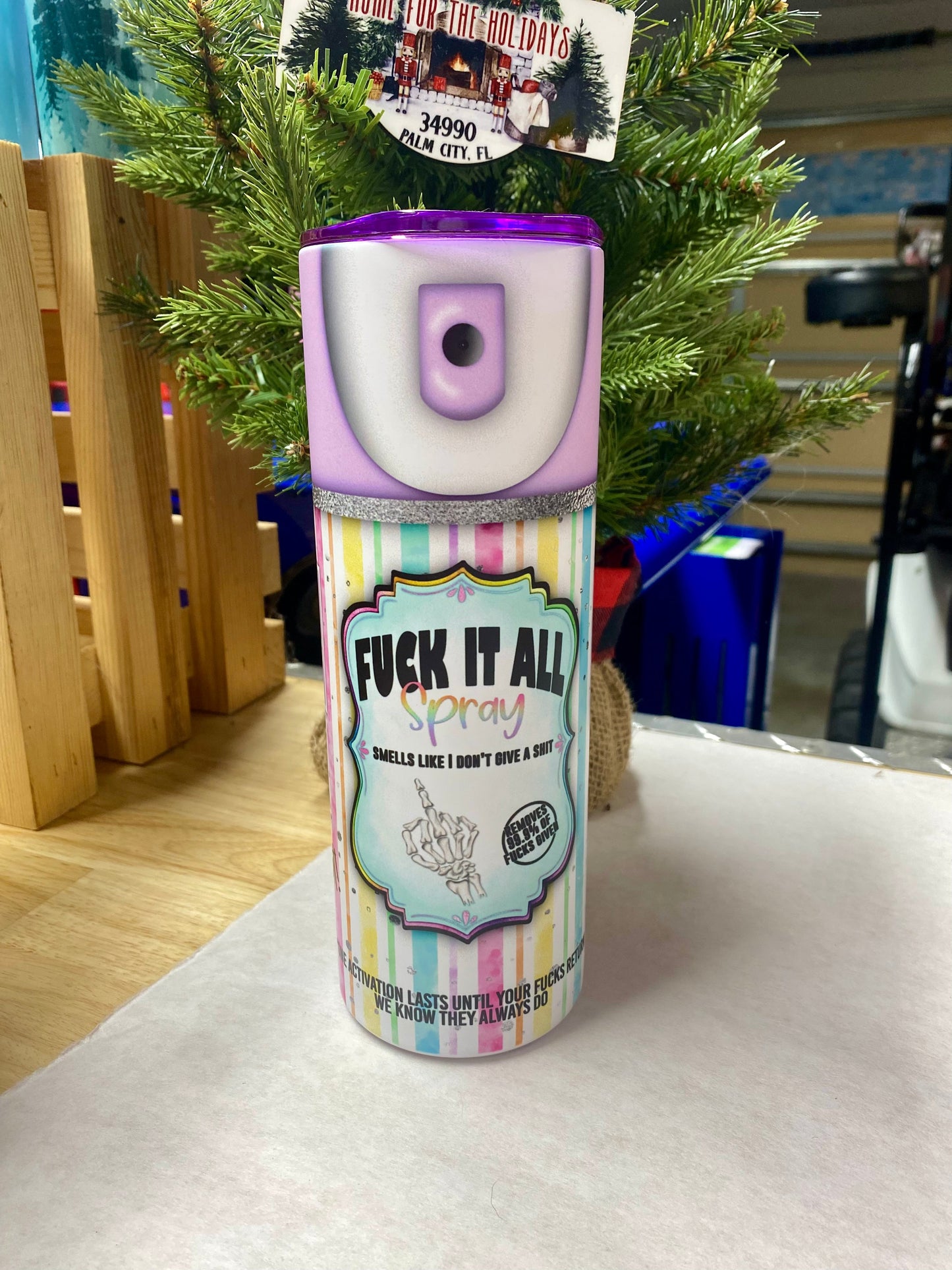 Fuck It All Spray Can Tumbler | 20oz skinny tumbler | Rainbow | Adult Humor