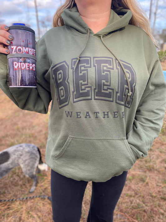 Beer Weather | Unisex Hoodie | Sweater | Military Green Hooded Sweatshirt