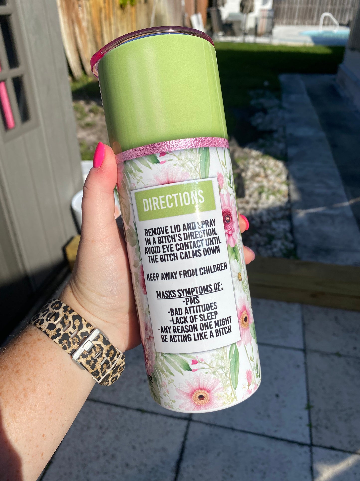 Bye Bitch Spray Can| 20oz skinny tumbler | Floral | Drinking Cup | Bitch Repellent