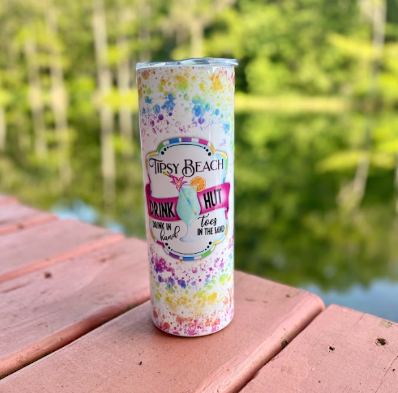 Tipsy Beach | 20oz skinny tumbler | Tie Dye Print | Drinking Cup