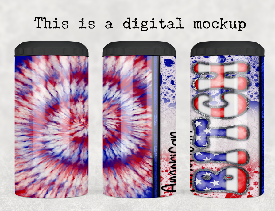 American Bitch | 4-in-1 Can Cooler | Skinny Can | Red, White & Blue Tie Dye | Beer Coolie | Patriotic | America Cup