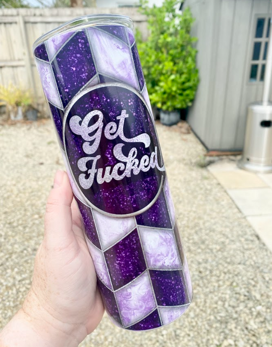 Get Fucked | 20oz skinny tumbler | Faux Glitter | Purple Tangram