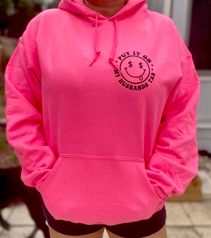 Put It On My Husband's Tab | Neon Pink Hoodie | Unisex Sweater | Pink Hooded Sweatshirt