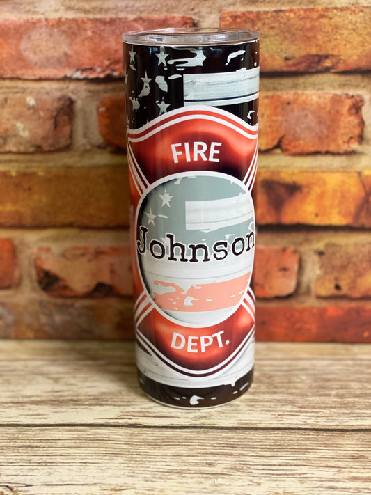 Firefighter | 20oz skinny tumbler | Thin red line | First responder