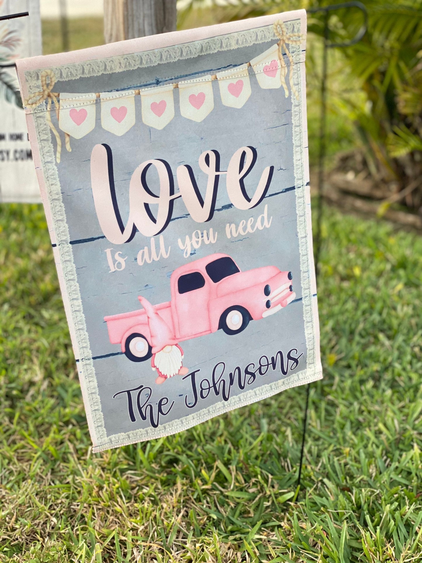 Love Is All You Need | Custom garden flag | Valentines Day | Vintage Truck