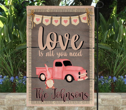 Love Is All You Need | Custom garden flag | Valentines Day | Vintage Truck