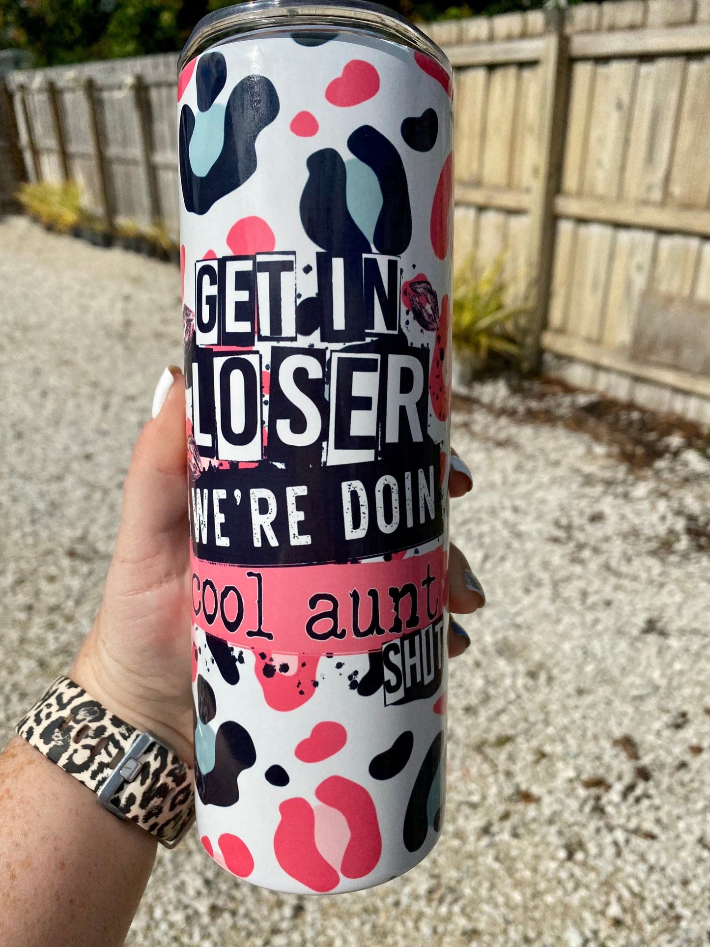 Cool Aunt Shit | Pink & Black Leopard | 20oz skinny tumbler | Drinking tumbler