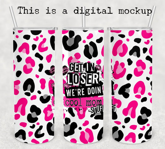 Cool Mom Stuff | Pink & Black Leopard | 20oz skinny tumbler | Drinking tumbler