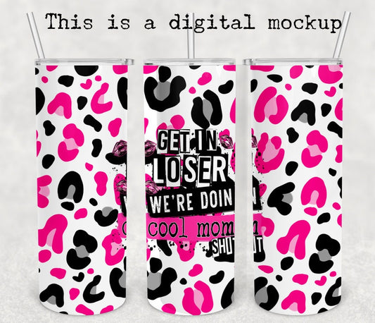 Cool Mom Shit | Pink & Black Leopard | 20oz skinny tumbler | Drinking tumbler