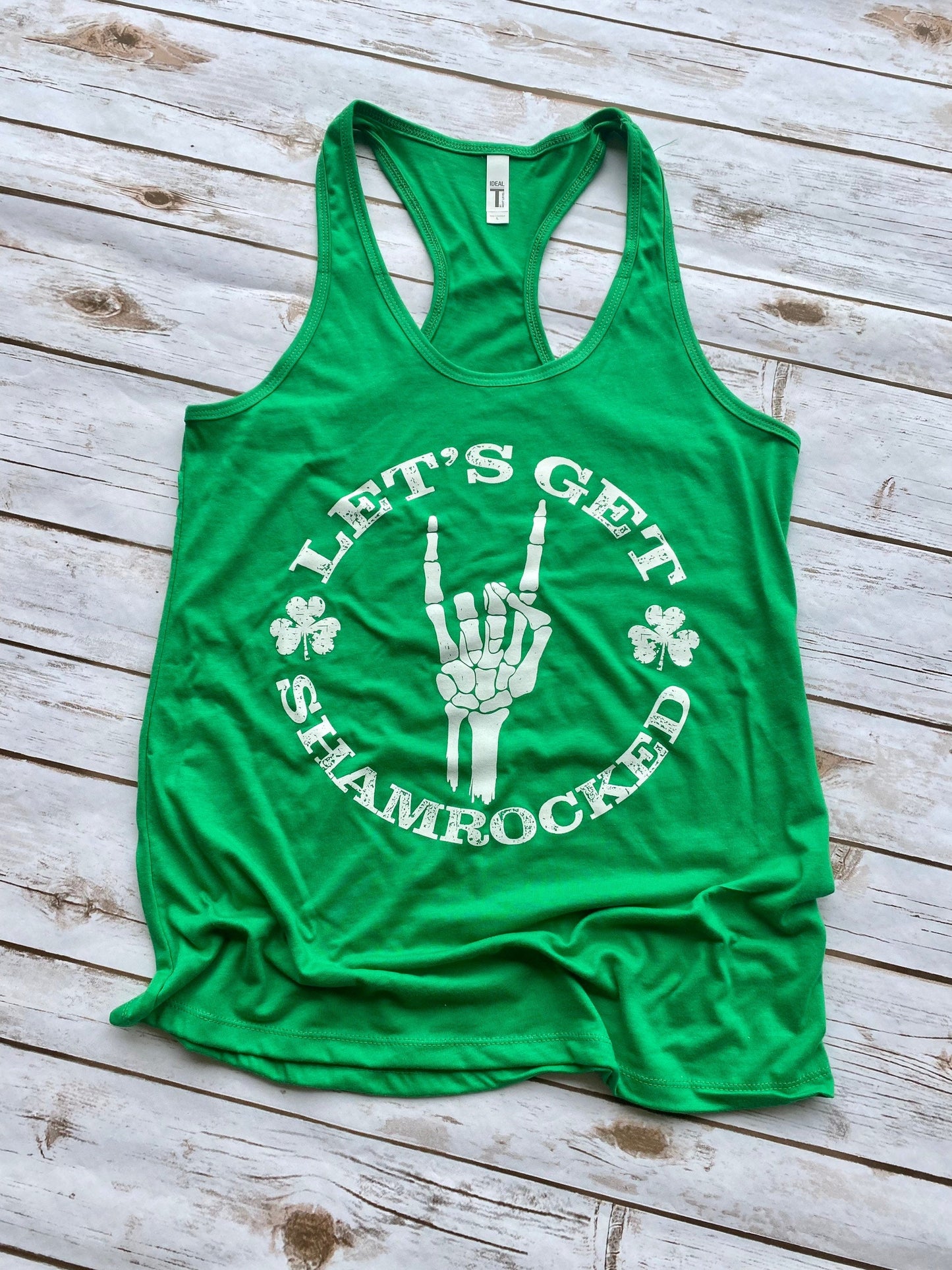 St Patrick's Day | Let’s Get Shamrocked | Skeleton Hand | Ladies Racerback Tank Top