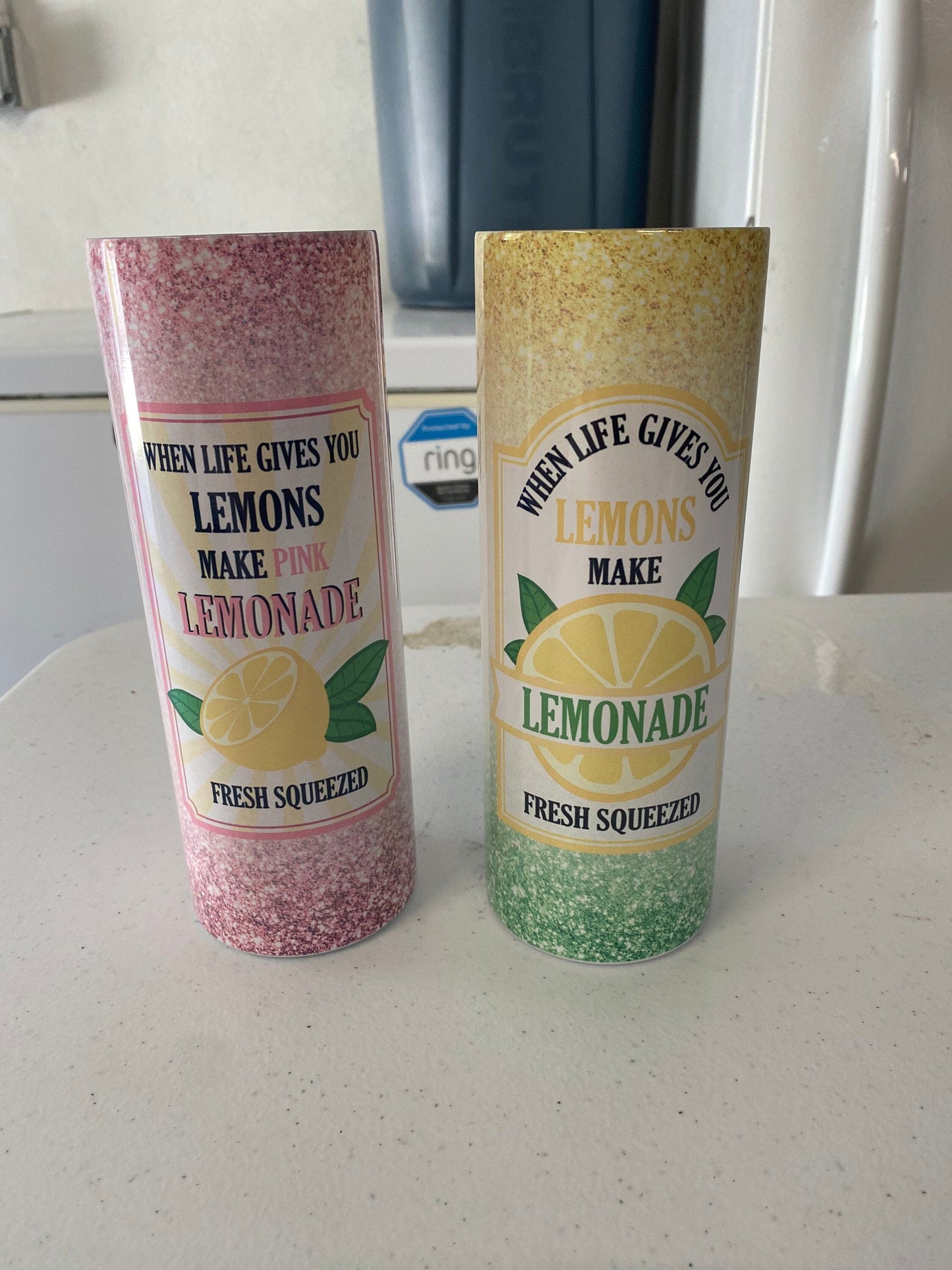 When Life Gives You Lemons, Make Lemonade | Faux Glitter Tumbler | 20oz skinny tumbler | Drinking tumbler