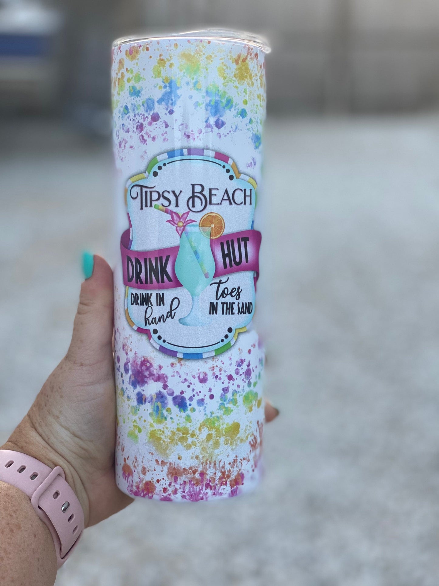 Tipsy Beach | 20oz skinny tumbler | Tie Dye Print | Drinking Cup