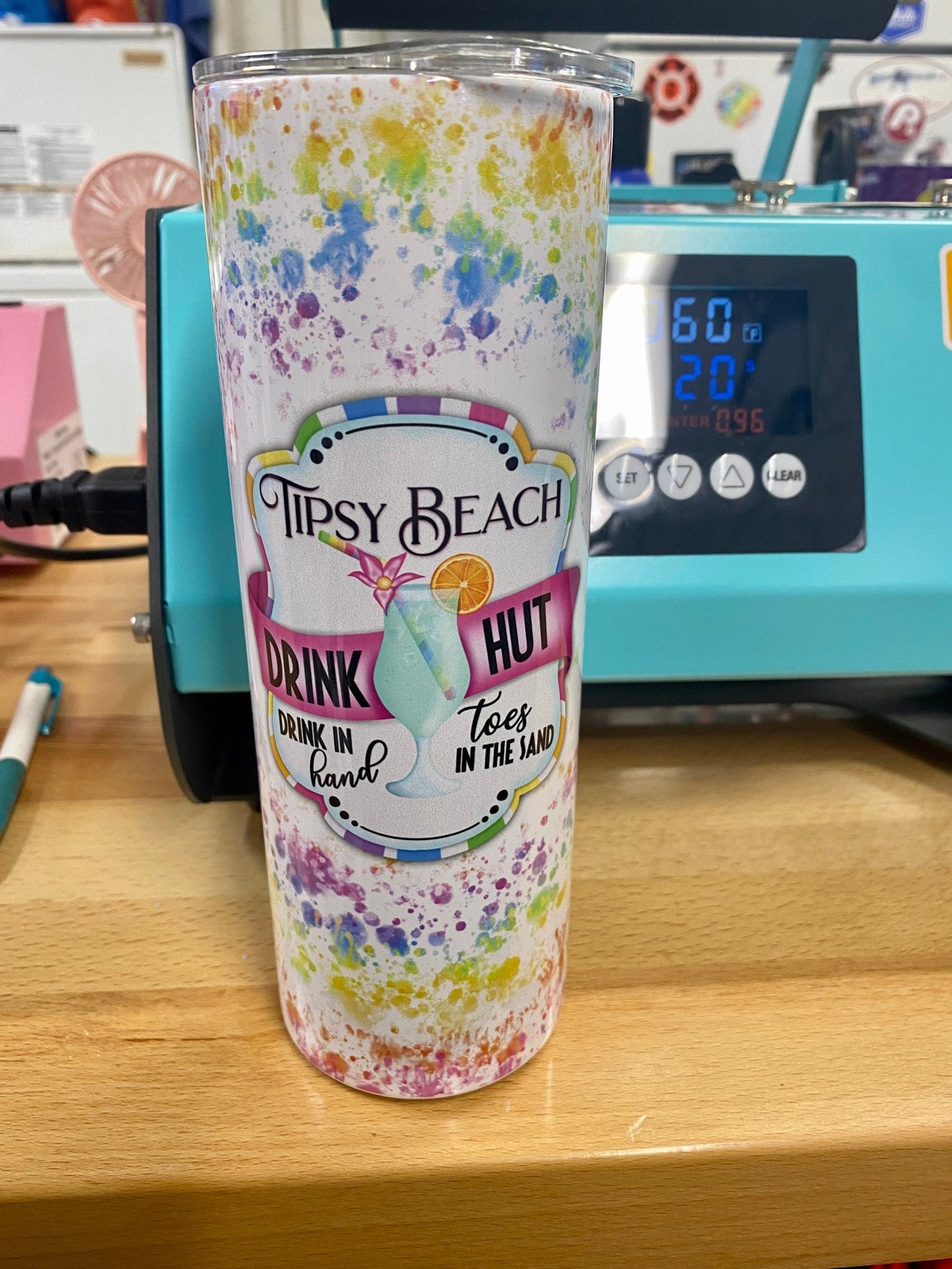 Tipsy Beach | 20oz skinny tumbler | Tie Dye Print | Drinking Cup