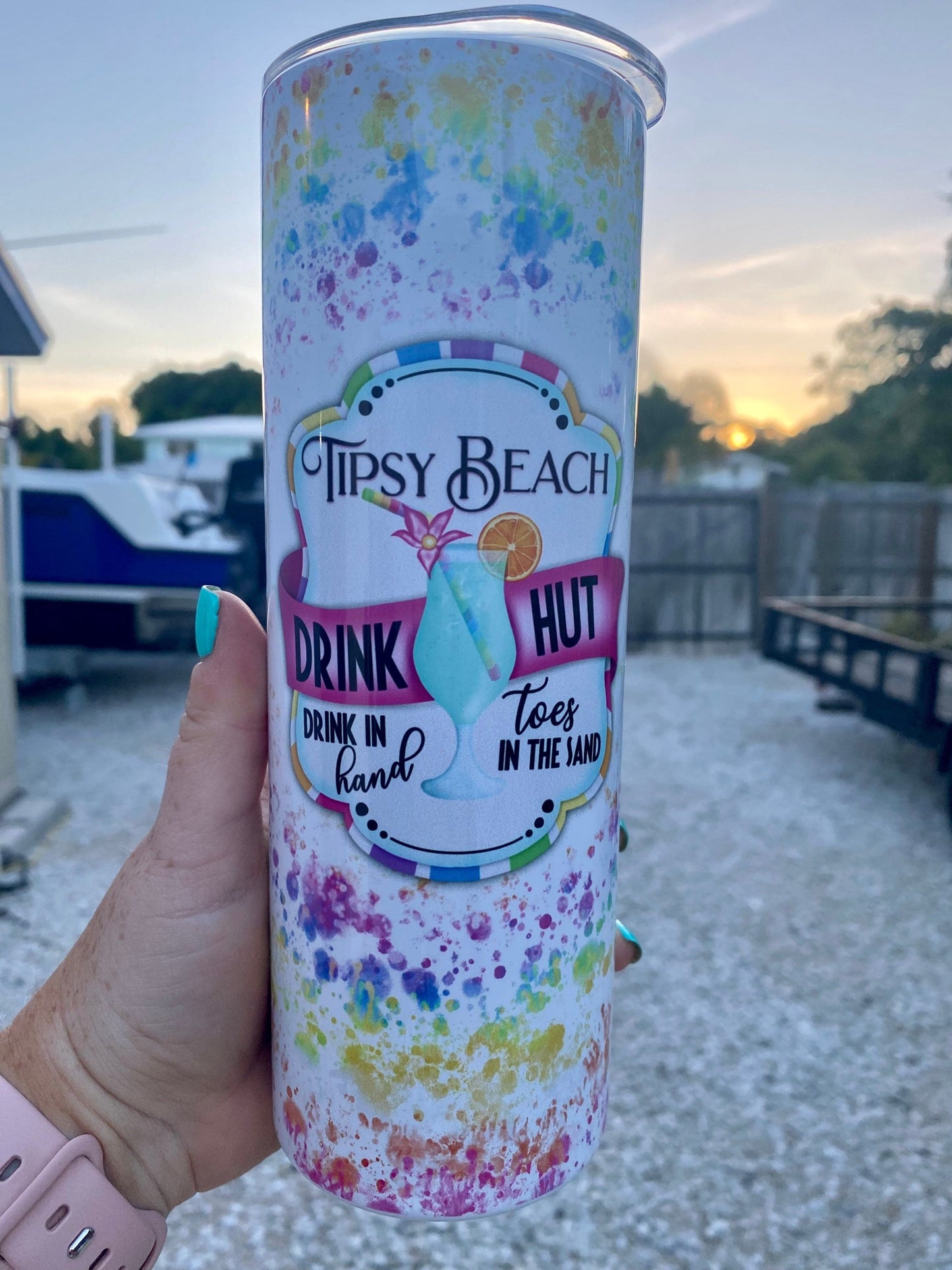 Tipsy Beach | 20oz skinny tumbler | Tie Dye Print | Drinking Cup