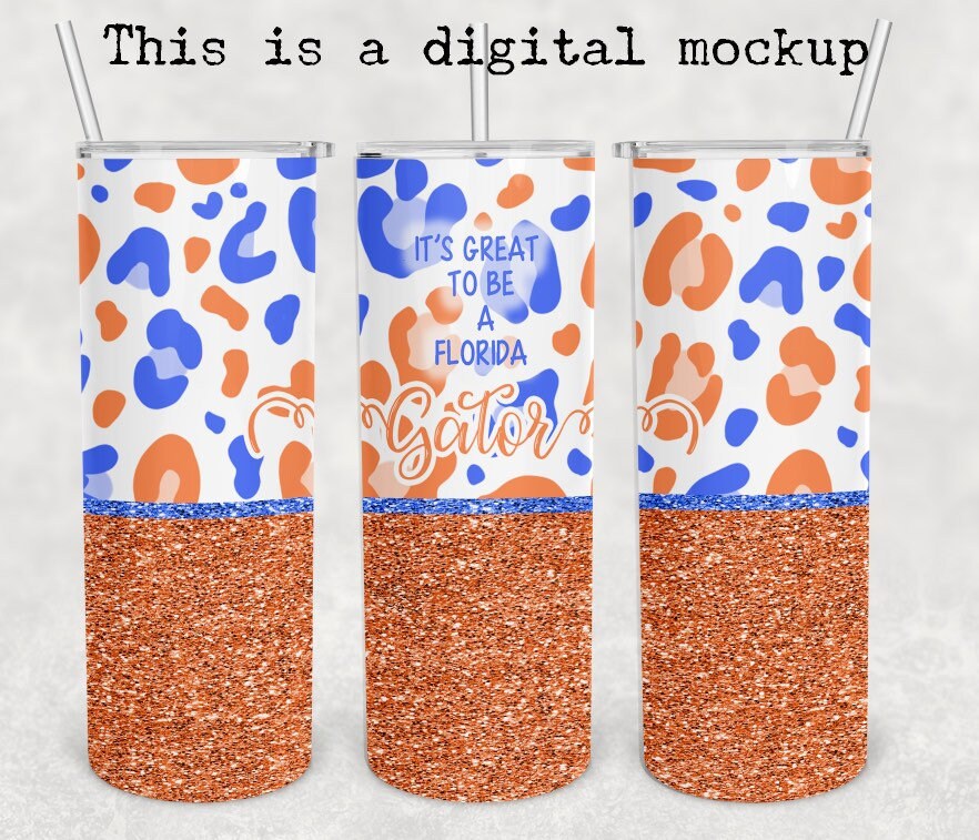 It’s Great To Be A Florida Gator | Orange and Blue Leopard | 20oz skinny tumbler | Drinking tumbler | college football