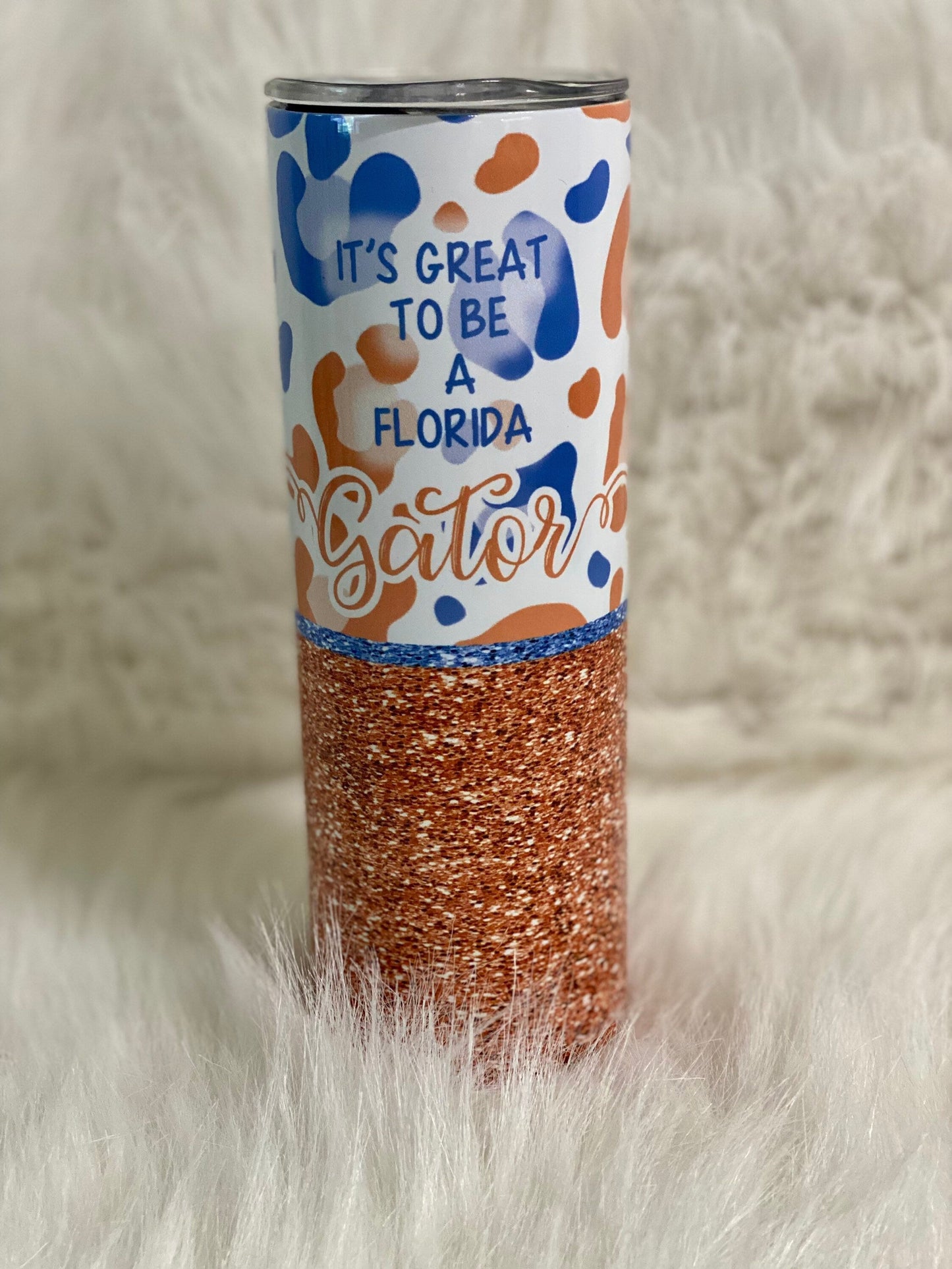 It’s Great To Be A Florida Gator | Orange and Blue Leopard | 20oz skinny tumbler | Drinking tumbler | college football