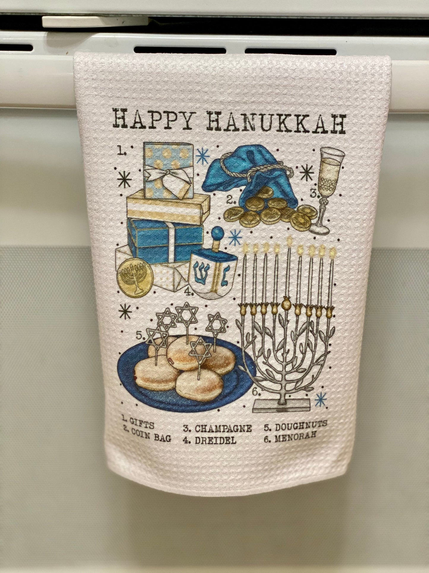 Happy Hanukkah | Kitchen Towel | Hanukkah Towel | Neighbor Gift| Dish Towel