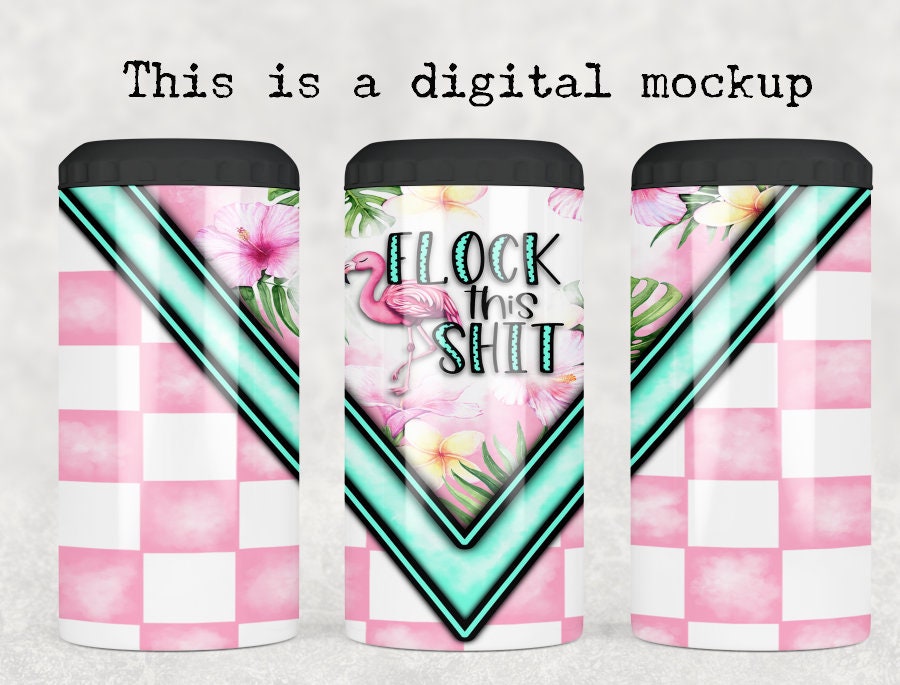 Flock This Shit | 4-in-1 Can Cooler | Skinny Can | Flamingo | Beer Coolie