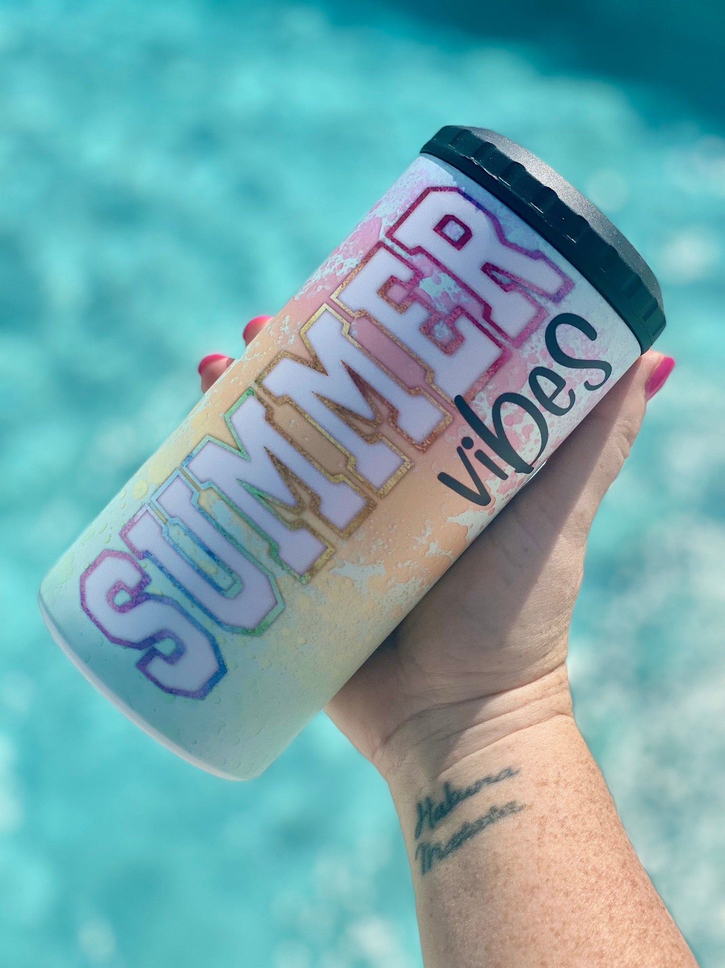 Summer Vibes | 4-in-1 Can Cooler | Skinny Can | Power Wash | Beer Coolie