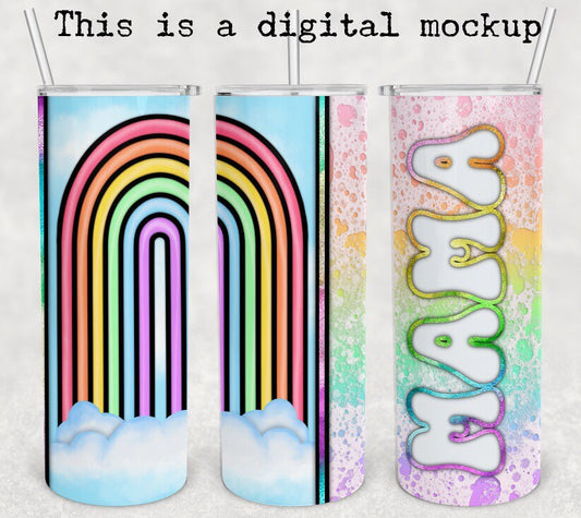 Mama | 20oz skinny tumbler | Pastel Rainbow | Power Wash | Mother's Day Gift